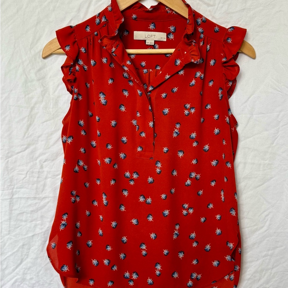 LOFT Orange Ruffled Sleeveless Blouse XXSP